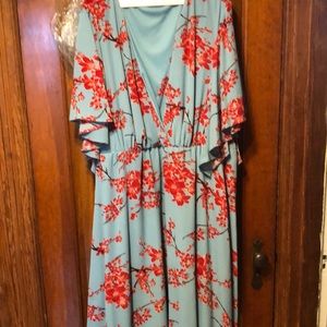 Kiyonna size 4 Asian print dress, v neck cut.